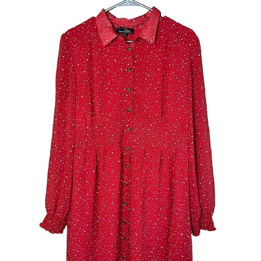 Suzanne Betro Red and Ivory Polka Dot Button Front Dress XL - Picture 2 of 12